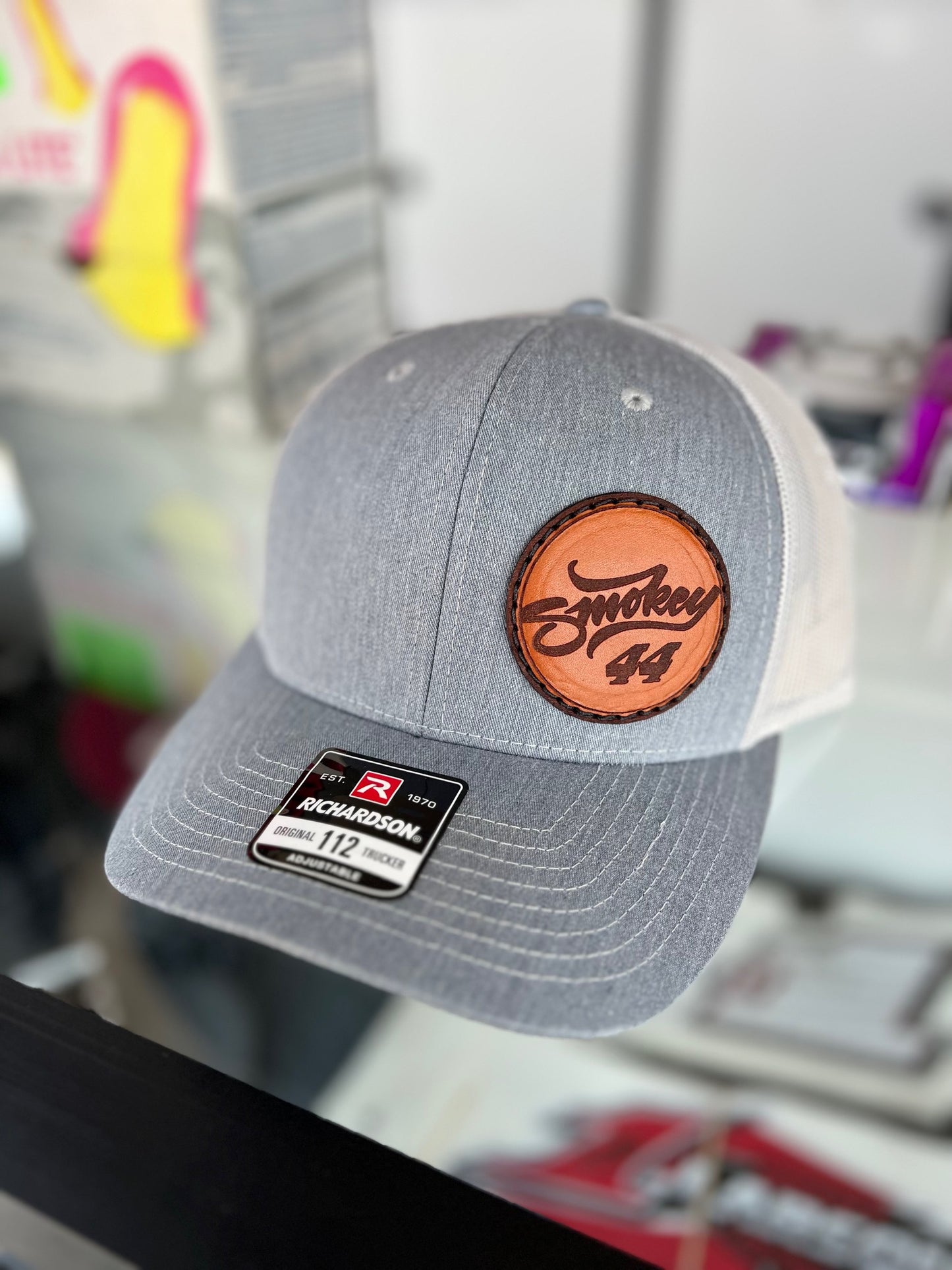 Gray/White Mesh Smokey44 Leather Patch Snap Back Hat