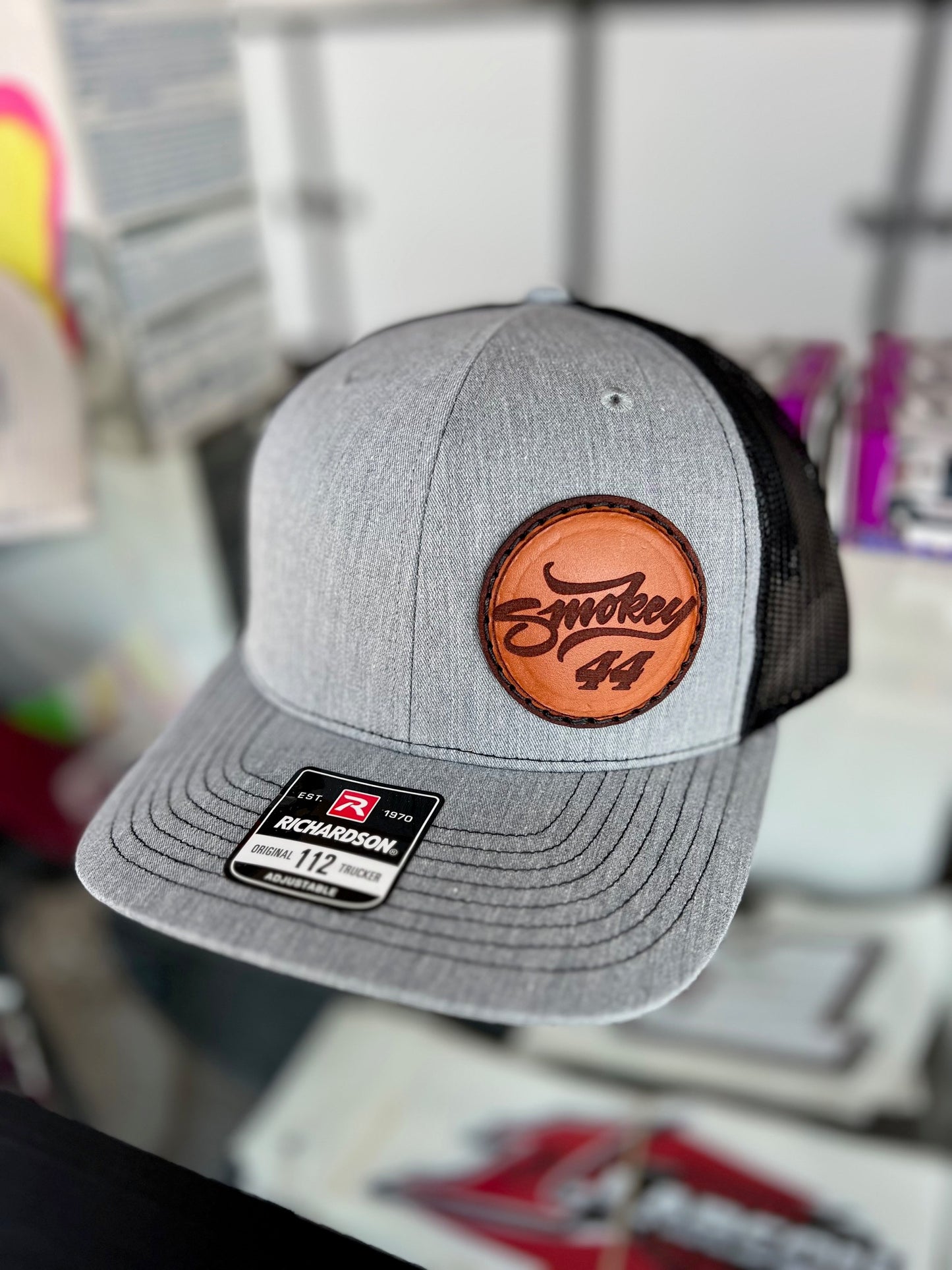 Gray/Black Mesh Smokey44 Leather Patch Snap Back Hat