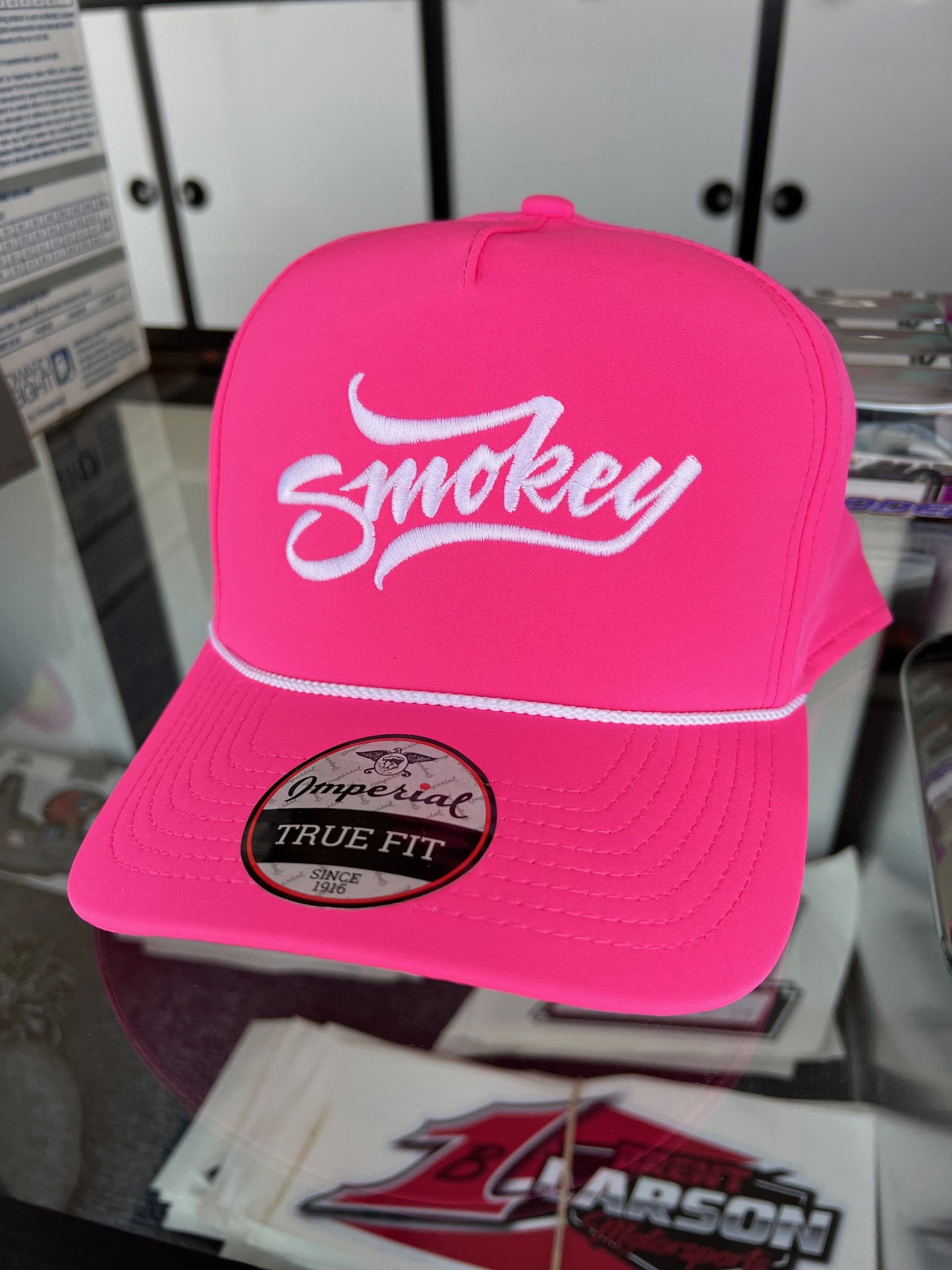 Pink Smokey Cursive Snap Back Rope Hat